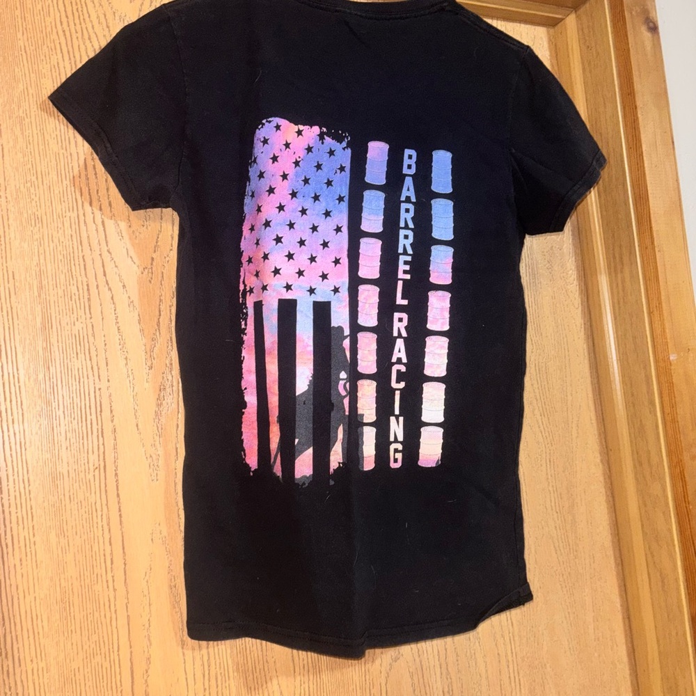 Black and Pink Short Sleeve Tee with Artistic Flag Design